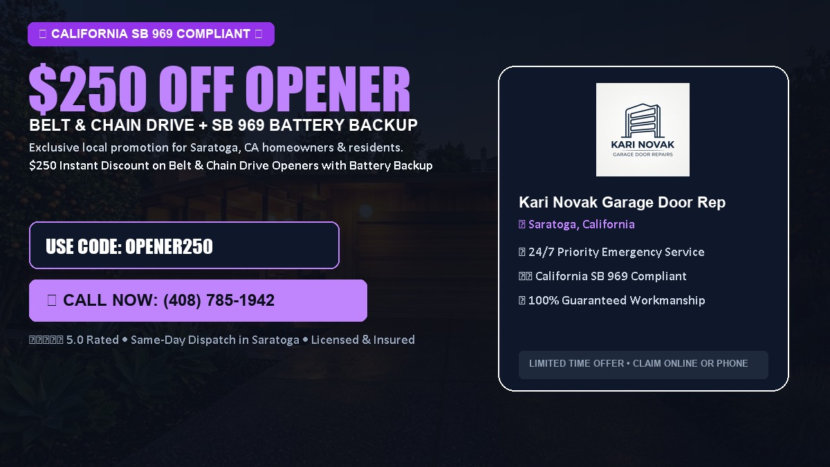 $250 OFF Smart Garage Door Opener Installation (Belt & Chain Drive with California SB 969 Battery Backup) in Saratoga, CA